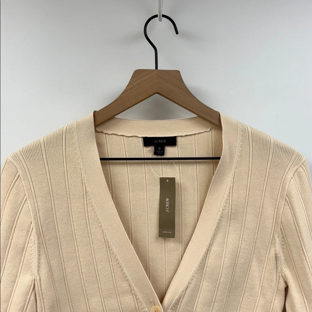 NWT J. Crew Supersculpt V-Neck Ribbed Cardigan Button-Up Sweater Cream Small